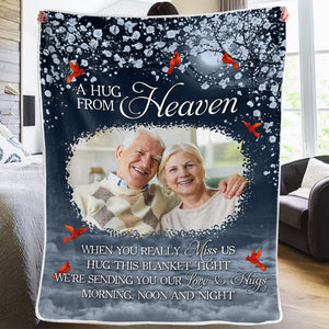 Custom Photo I'm Sending You My Hug From Heaven - Memorial Personalized Custom Blanket - Christmas Gift, Sympathy Gift For Family Members