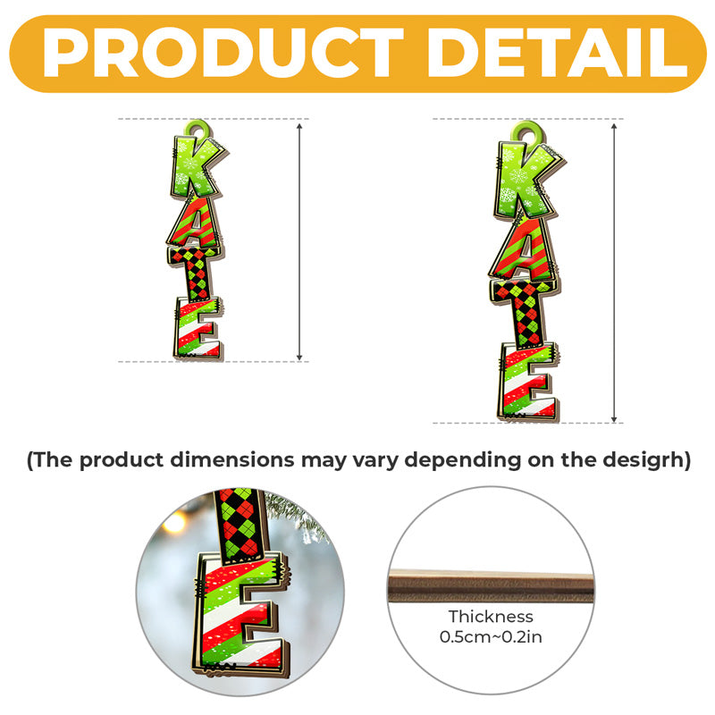 Custom Green Christmas Letter Wooden Ornament - Personalized Christmas Birthday Gifts For Mom, Dad, Brother, Sister, Kids - The Perfect Pop Of Festive Fun