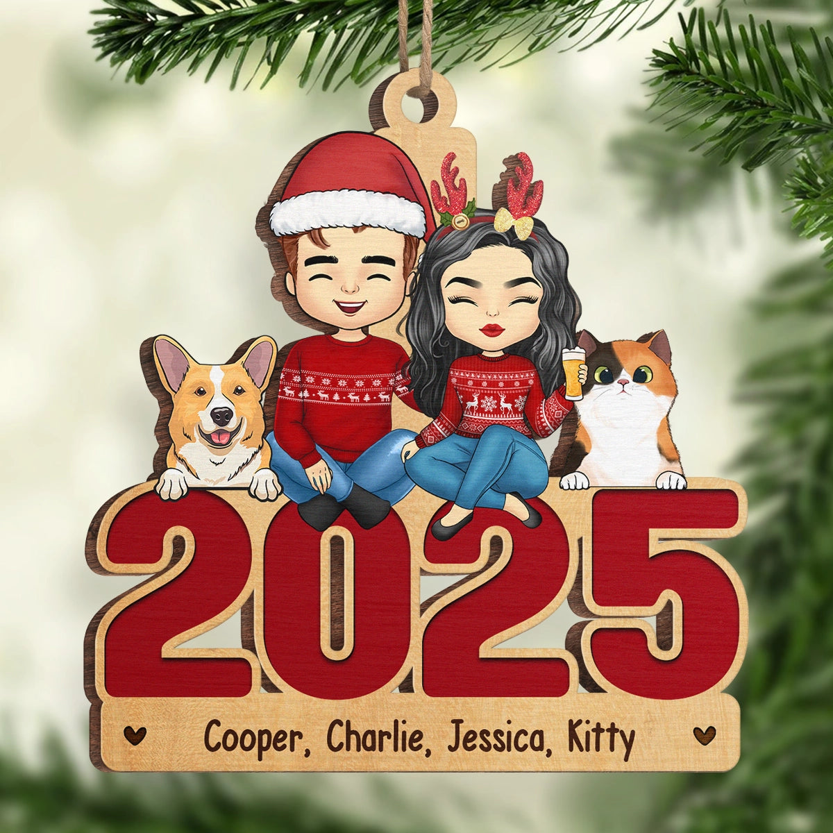 Happy Howlidays With All Our Love - Dog & Cat Personalized Custom Ornament - Acrylic, Wood Unique Shaped - Christmas Gift For Pet Owners, Pet Lovers