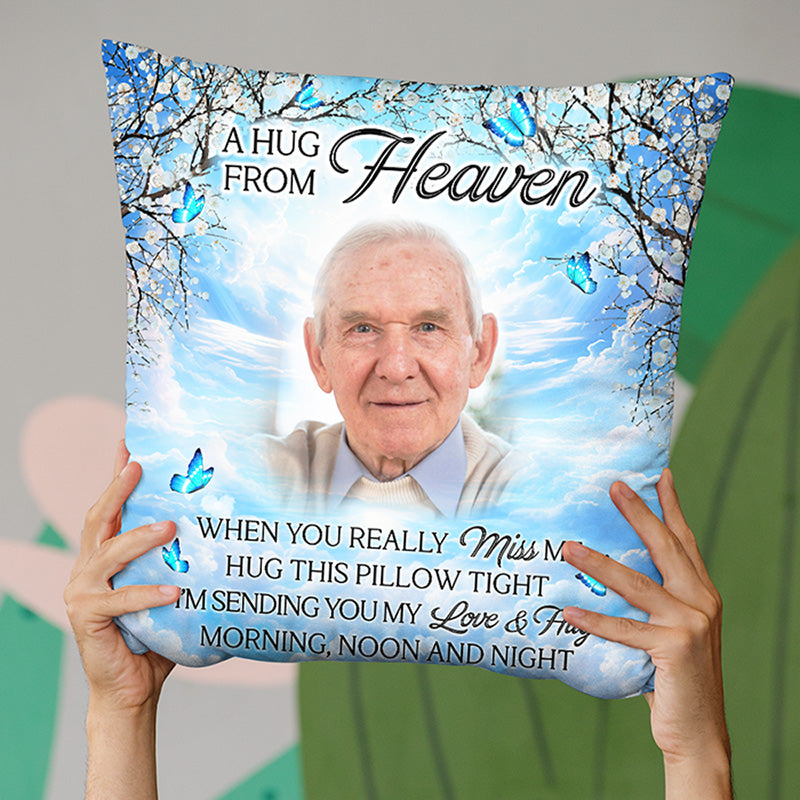 Custom Photo A Hug From Heaven - Memorial Personalized Custom Pillow - Sympathy Gift For Family Members