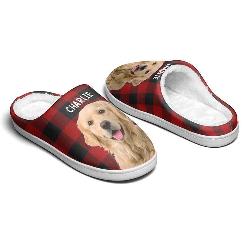 Custom Photo Fluffy Slippers - Personalized Birthday Gifts For Dog Cat Lovers, Dog Dad And Mom, Cat Owners - Happiness Is A Warm Puppy