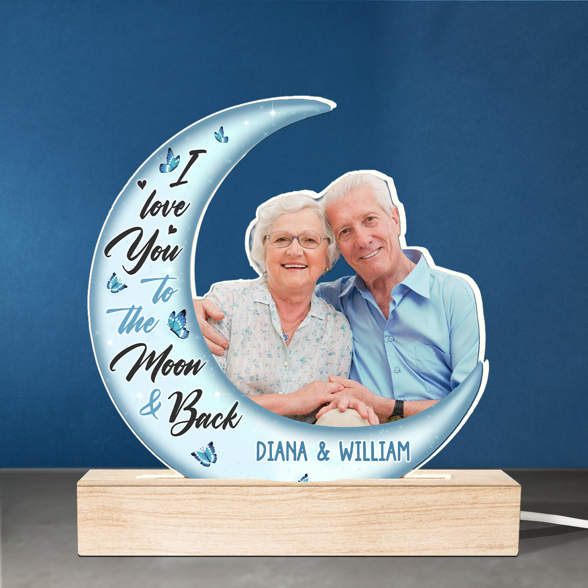 Custom Photo Love You To The Moon And Back - Couple Personalized Custom Shaped 3D LED Light - Upload Photo Gift For Husband Wife, Anniversary
