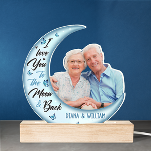 Custom Photo Love You To The Moon And Back - Couple Personalized Custom Shaped 3D LED Light - Upload Photo Gift For Husband Wife, Anniversary