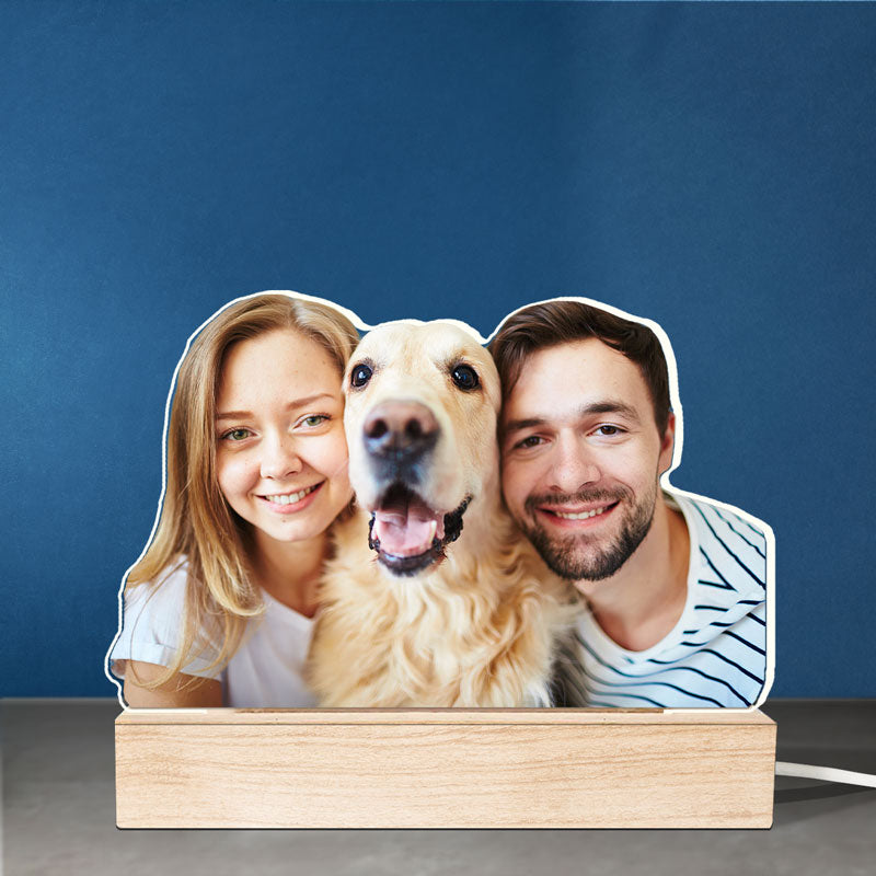 Custom Photo We're A Big Happy Family - Couple Personalized Custom Shaped 3D LED Light - Upload Photo Gift For Husband Wife, Pet Owners, Pet Lovers
