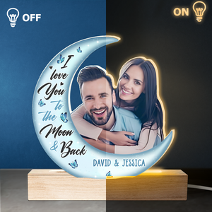Custom Photo Love You To The Moon And Back - Couple Personalized Custom Shaped 3D LED Light - Upload Photo Gift For Husband Wife, Anniversary