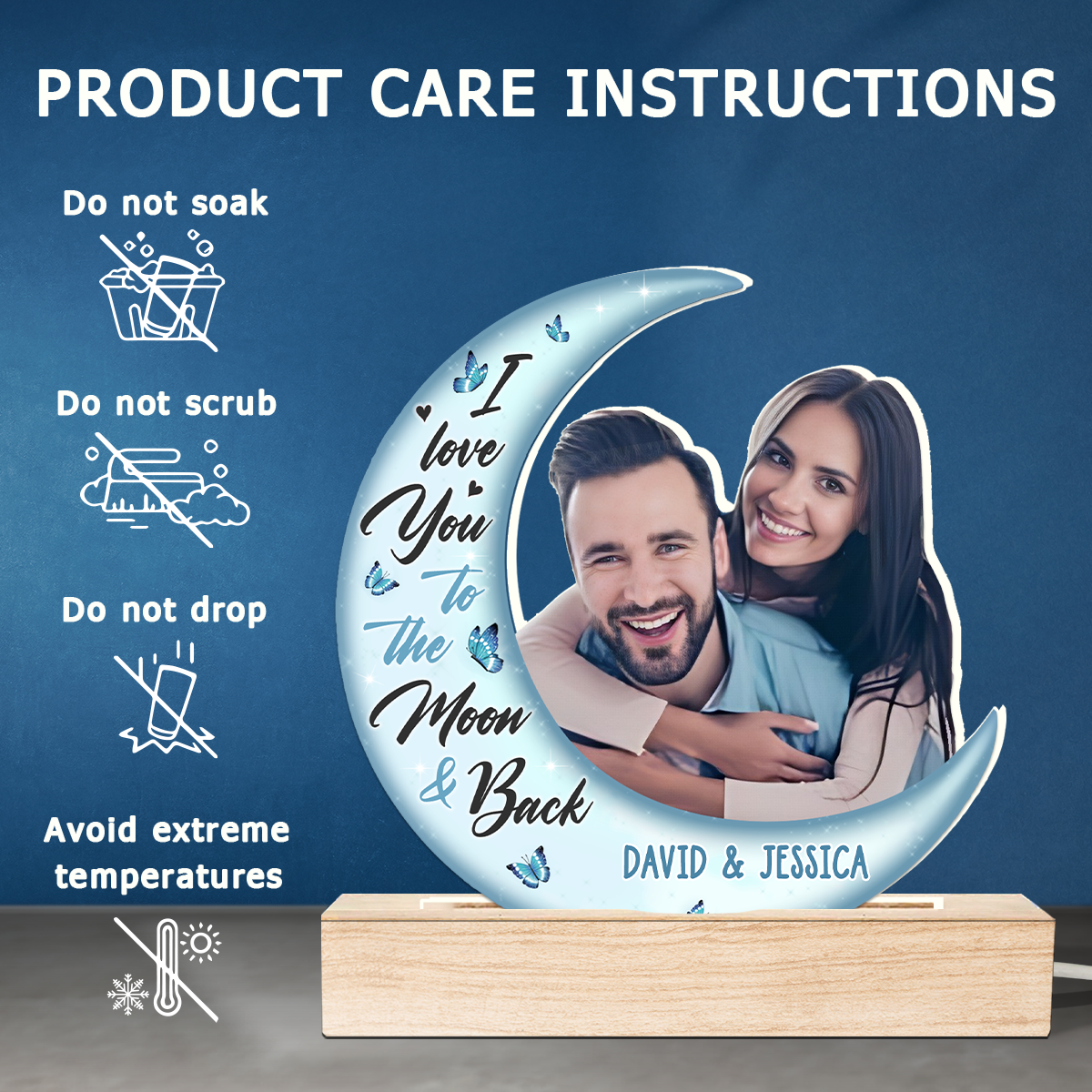 Custom Photo Love You To The Moon And Back - Couple Personalized Custom Shaped 3D LED Light - Upload Photo Gift For Husband Wife, Anniversary