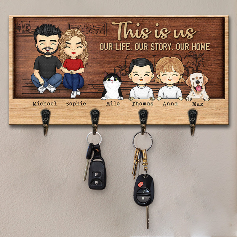 Home Is Where The Family Is - Family Personalized Custom Key Hanger, Key Holder - Gift For Family Members, Pet Owners, Pet Lovers