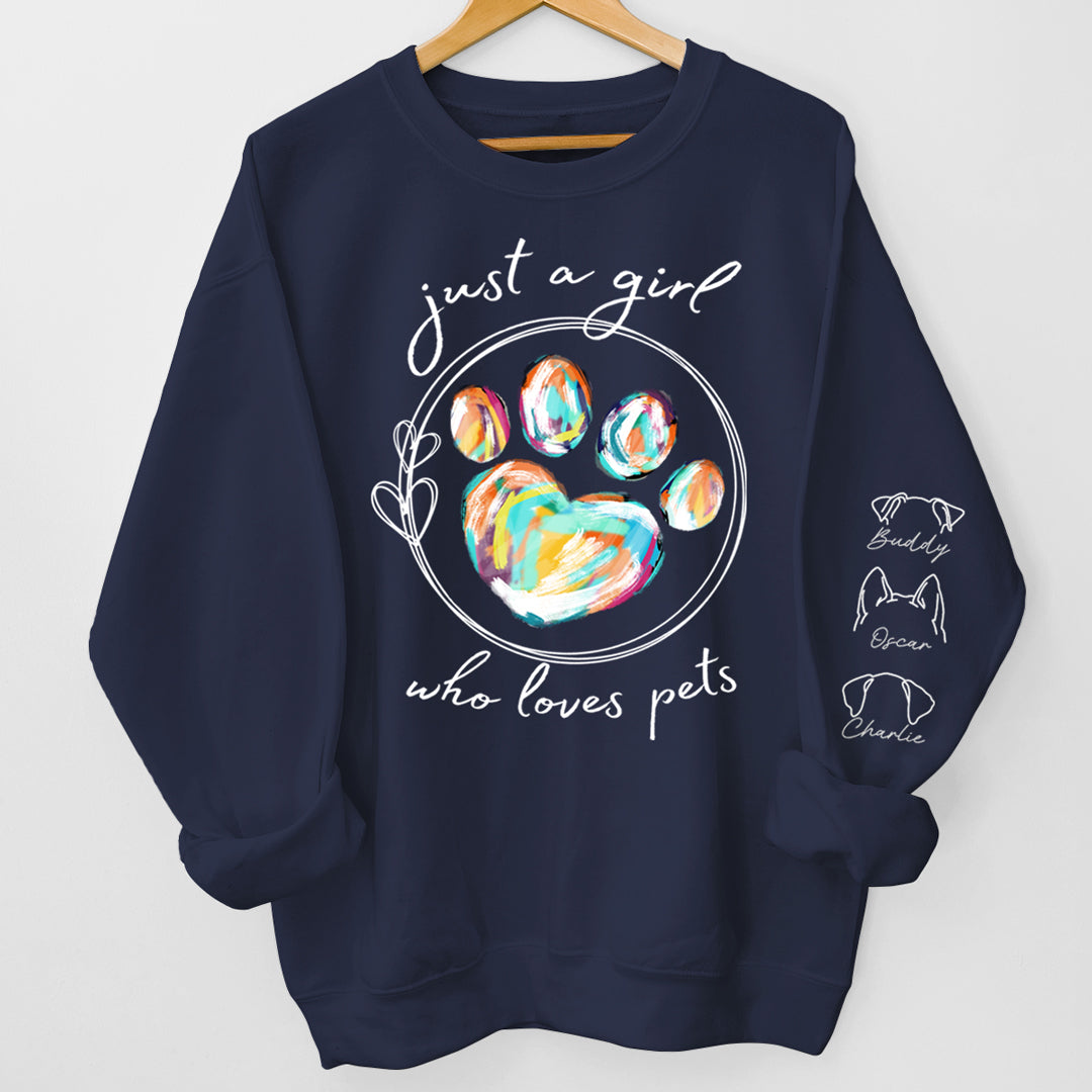 Just A Girl Loves Dogs - Dog Personalized Custom Unisex Sweatshirt With Design On Sleeve - Gift For Pet Owners, Pet Lovers