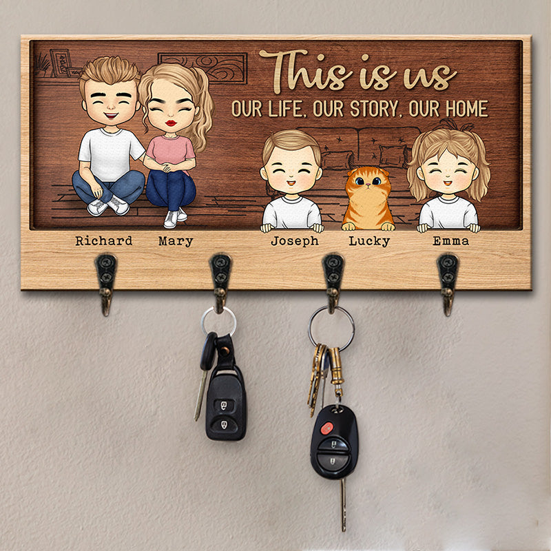 Home Is Where The Family Is - Family Personalized Custom Key Hanger, Key Holder - Gift For Family Members, Pet Owners, Pet Lovers
