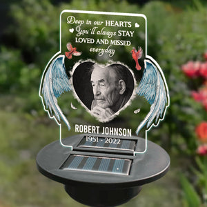Custom Photo Deep In Our Hearts You'll Always Stay Loved And Missed Everyday - Memorial Personalized Custom Garden Solar Light - Sympathy Gift For Family Members