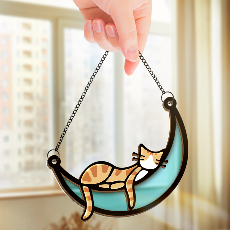 I'm Not Lazy, I'm Just Very Relaxed - Cat Personalized Window Hanging Suncatcher - Gift For Pet Owners, Pet Lovers