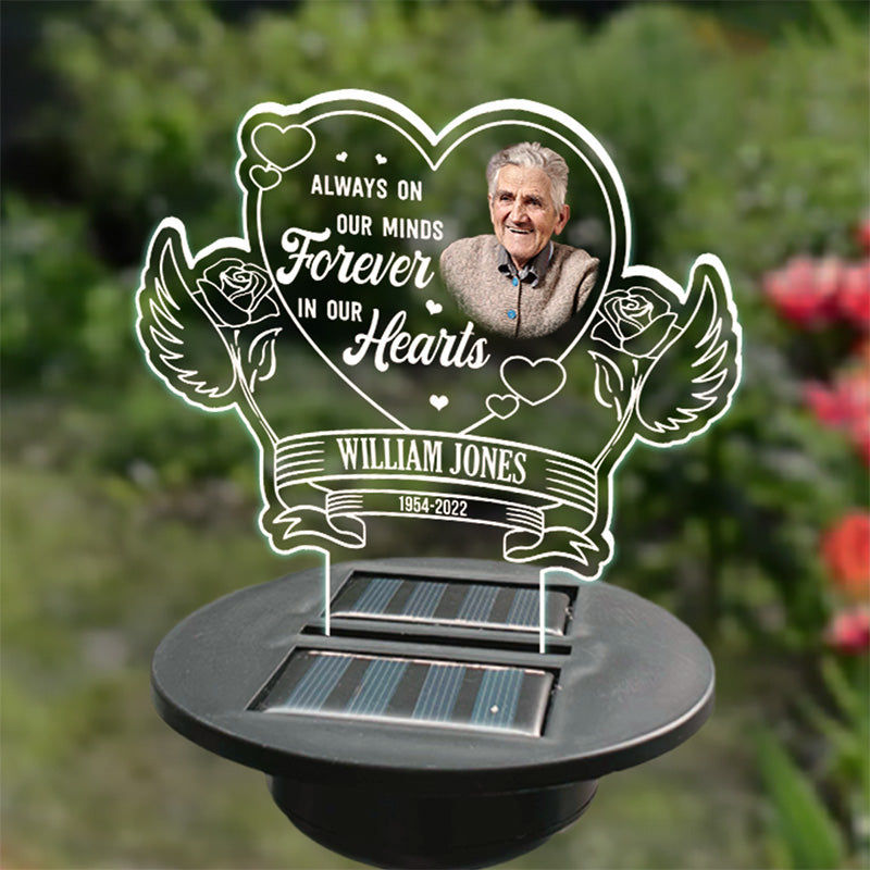 Custom Photo Forever In Our Hearts - Memorial Personalized Custom Garden Solar Light - Sympathy Gift For Family Members