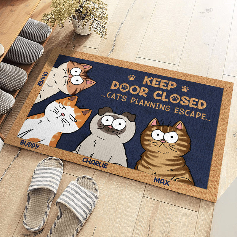 Custom Home Decor Decorative Mat - Personalized Birthday Gifts For Dog Cat Lovers, Dog Dad And Mom, Cat Owners - Don't Let The Cat Out No Matter What He Tells You