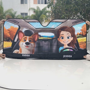 Pawsome Road Trips Ahead - Dog & Cat Personalized Custom Auto Windshield Sunshade, Car Window Protector - Gift For Pet Owners, Pet Lovers
