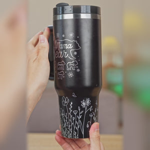 Guided By Love, Protected By Mama Bear - Family Personalized Custom Engraved 40oz Tumbler With Handle - Mother's Day, Gift For Mom, Grandma