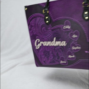 My Grandkids, My Joy - Family Personalized Custom Leather Handbag - Mother's Day, Gift For Mom, Grandma
