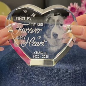 Custom Photo Engraved 3D Crystal Heart Shaped - Personalized Pet Memorial Sympathy Gifts For Dogs, Cats, Loss Of Dog - Your Love Lives On In My Heart