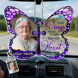 Custom Photo Acrylic Car Ornament - Personalized Memorial Sympathy Gifts For Loss Of Mom, Dad - Your Wings Were Ready