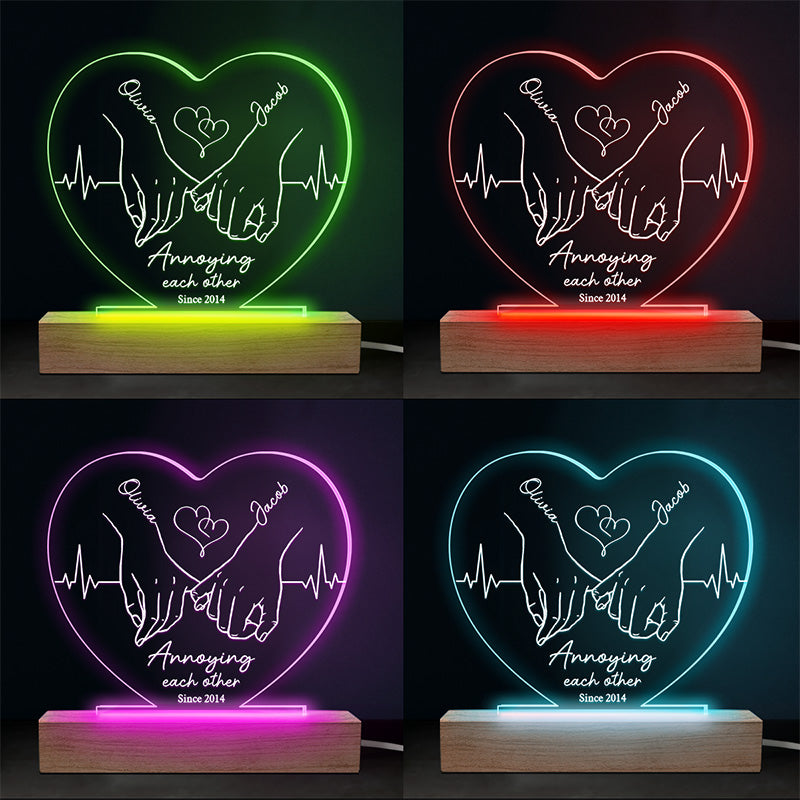 Annoying Each Other - Couple Personalized Custom Heart Shaped 3D LED Light - Gift For Husband Wife, Anniversary