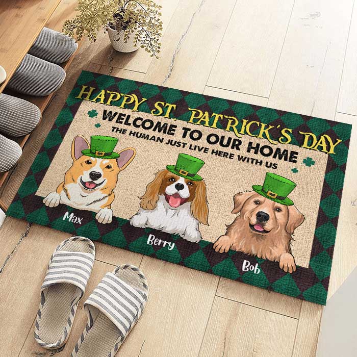 Happy St. Patrick's Day Welcome To Our Home - Gift For St. Patrick's Day, Personalized Decorative Mat.