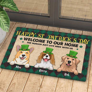 Happy St. Patrick's Day Welcome To Our Home - Gift For St. Patrick's Day, Personalized Decorative Mat.