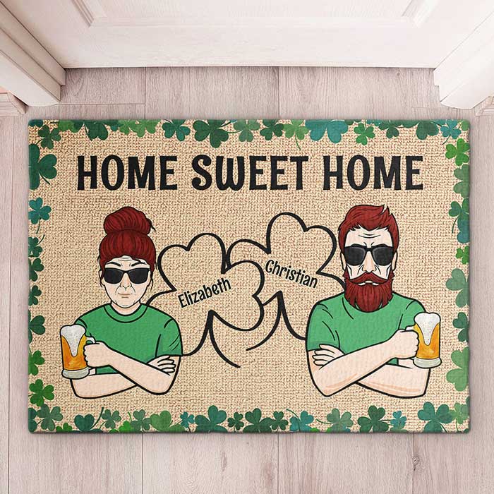 Home Sweet Home - Gift For Couples, Husband Wife, St. Patrick's Day, Personalized Decorative Mat.