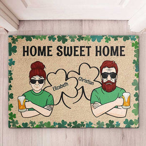 Home Sweet Home - Gift For Couples, Husband Wife, St. Patrick's Day, Personalized Decorative Mat.