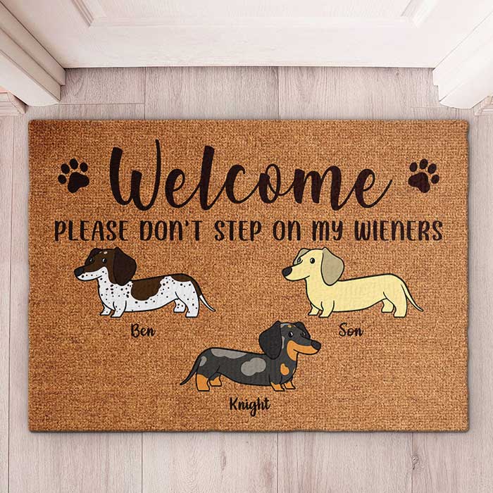 Welcome, Please Don't Step On My Wiener - Funny Personalized Decorative Mat.