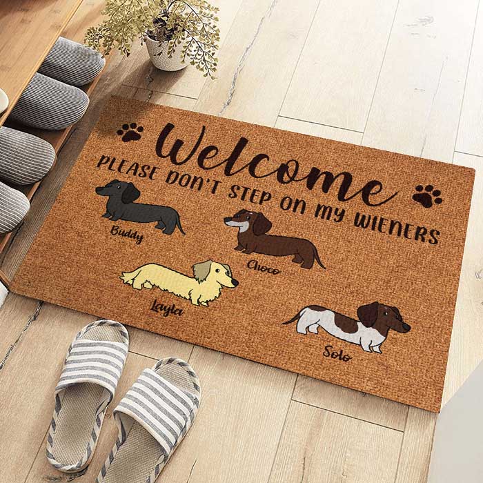 Welcome, Please Don't Step On My Wiener - Funny Personalized Decorative Mat.