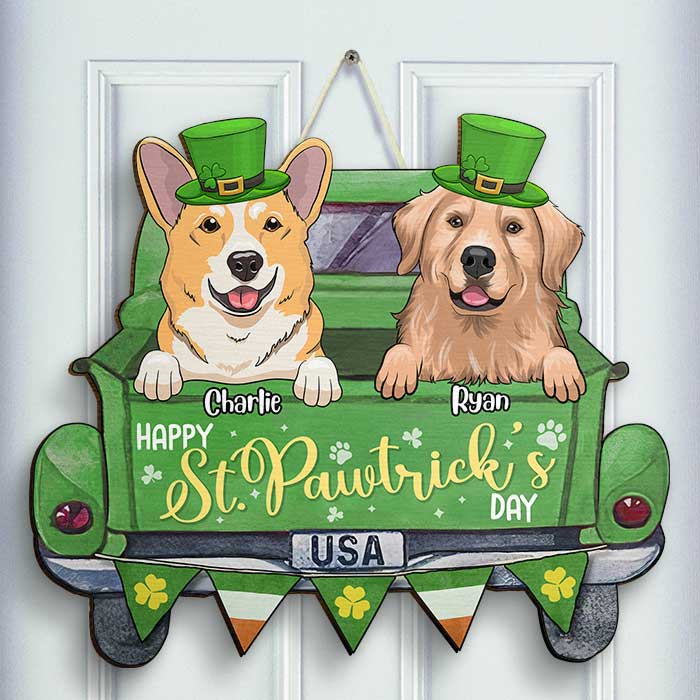 Happy St. Pawtrick's Day - Gift For Dog Lovers, St. Patrick's Day, Personalized Shaped Wood Sign.