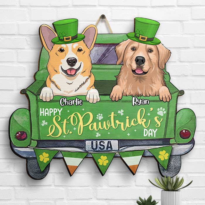 Happy St. Pawtrick's Day - Gift For Dog Lovers, St. Patrick's Day, Personalized Shaped Wood Sign.