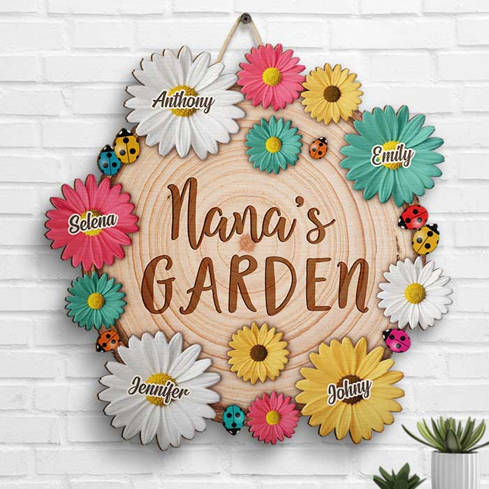Nana Garden Flowers - Gift For Mom, Grandma - Personalized Shaped Wood Sign.