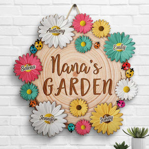 Nana Garden Flowers - Gift For Mom, Grandma - Personalized Shaped Wood Sign.