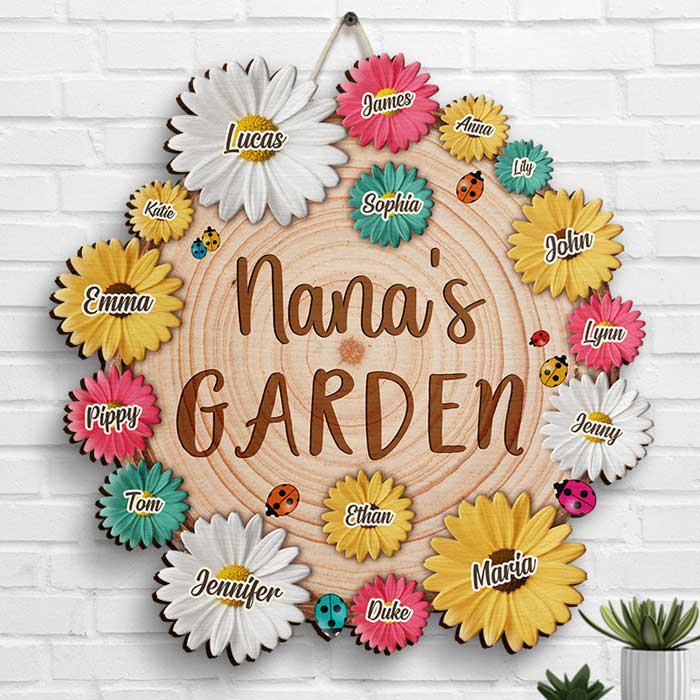 Nana Garden Flowers - Gift For Mom, Grandma - Personalized Shaped Wood Sign